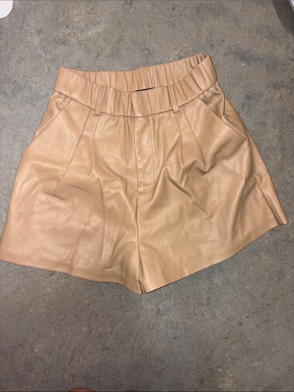 Lulu's High-Waist Faux Leather Shorts in Tan